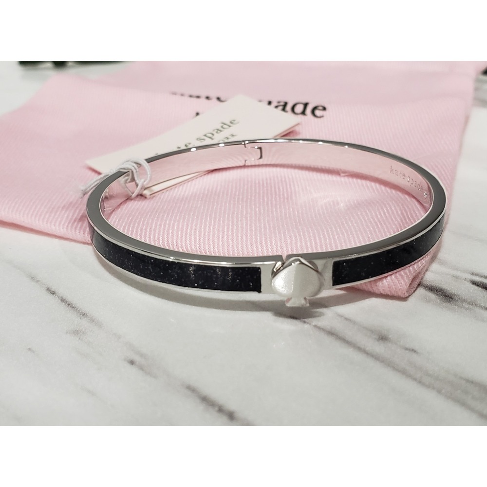Kate Spade Women's Heritage Space Bangle Bracelet Black & Silver NWT Size 6-1/2